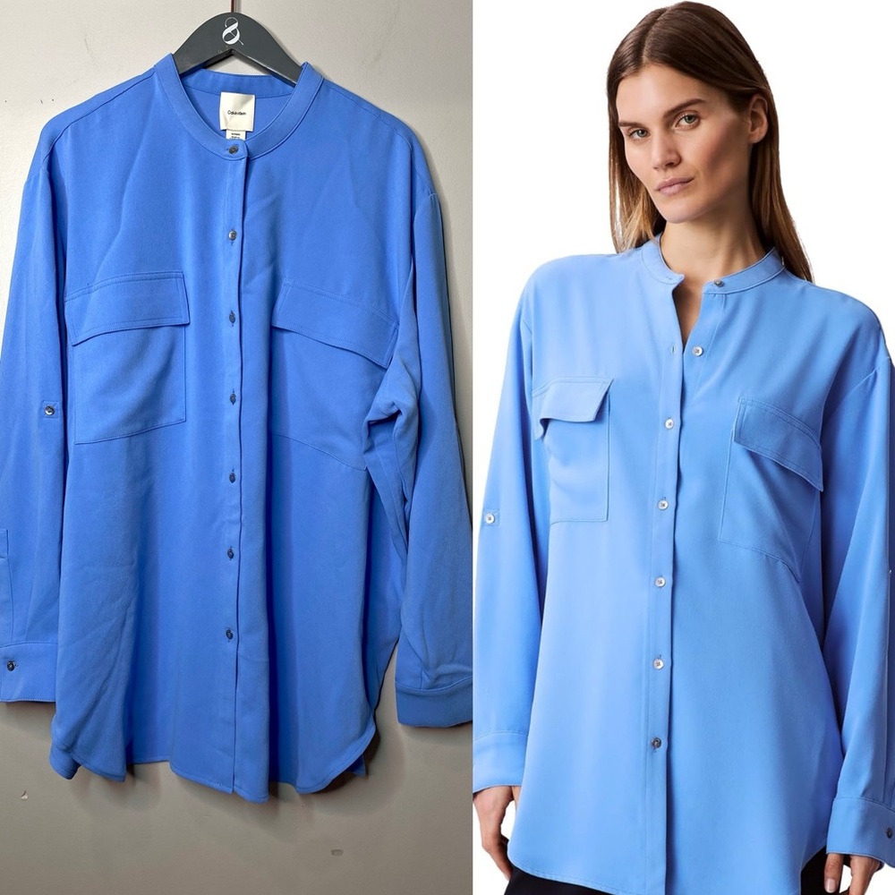 NWT Calvin Klein Women's Crepe Relaxed Button-Down Shirt